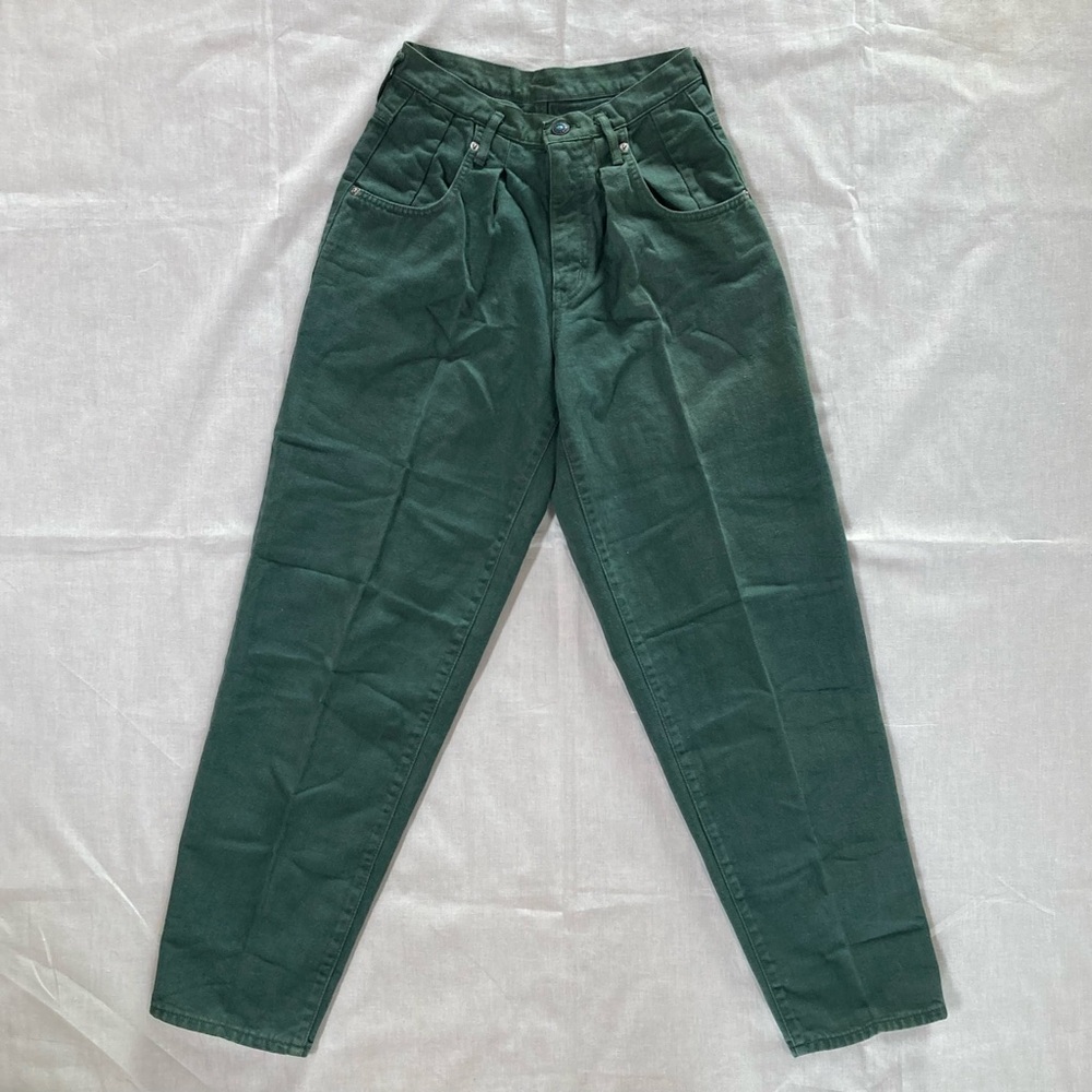 Vintage EDWIN French Baggy Jeans Green Pleated | 27x30